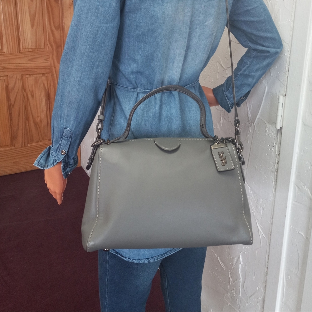 Coach Laural Frame Bag, Heather Grey Glovetanned leather